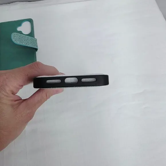 iPhone 16 Plus Turquoise Glitter Phone Case With Detachable Wallet Card Holder - Picture 6 of 16